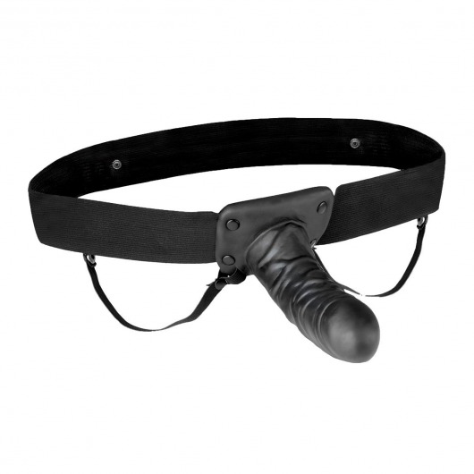 Чёрный полый страпон с вибрацией Unisex Vibrating Hollow Strap-On - 14 см. - Lux Fetish - купить с доставкой в Челябинске