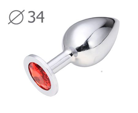 Коническая серебристая анальная втулка с красным кристаллом - 8,2 см. - Anal Jewelry Plug - купить с доставкой в Челябинске