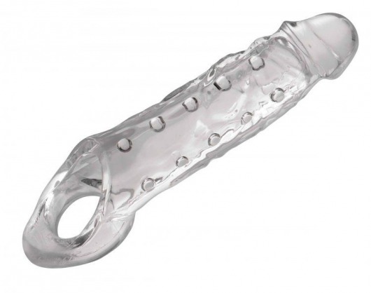 Прозразная закрытая насадка на пенис с поддержкой мошонки Clearly Ample Penis Enhancer - 22 см. - XR Brands - в Челябинске купить с доставкой