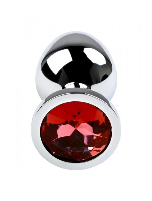 Серебристая коническая анальная пробка с красным кристаллом - 8 см. - ToyFa - купить с доставкой в Челябинске