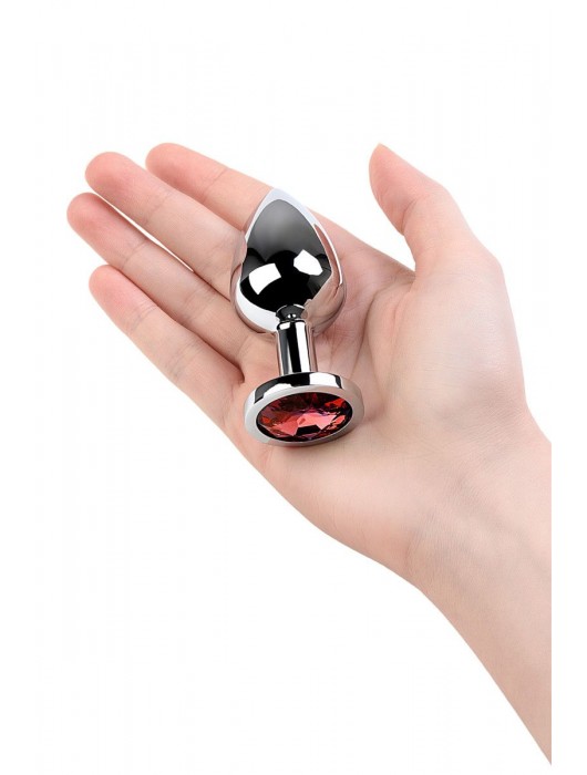 Серебристая коническая анальная пробка с красным кристаллом - 8 см. - ToyFa - купить с доставкой в Челябинске