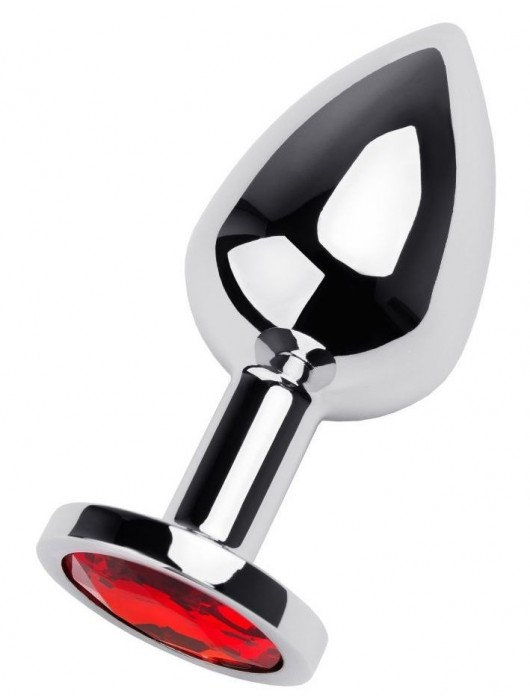 Серебристая коническая анальная пробка с красным кристаллом - 8 см. - ToyFa - купить с доставкой в Челябинске