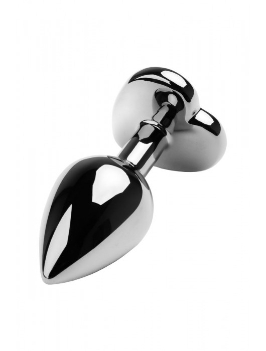 Серебристая коническая анальная пробка с красным кристаллом-сердечком - 7 см. - ToyFa - купить с доставкой в Челябинске