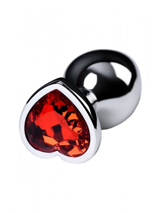 Серебристая коническая анальная пробка с красным кристаллом-сердечком - 7 см. - ToyFa - купить с доставкой в Челябинске