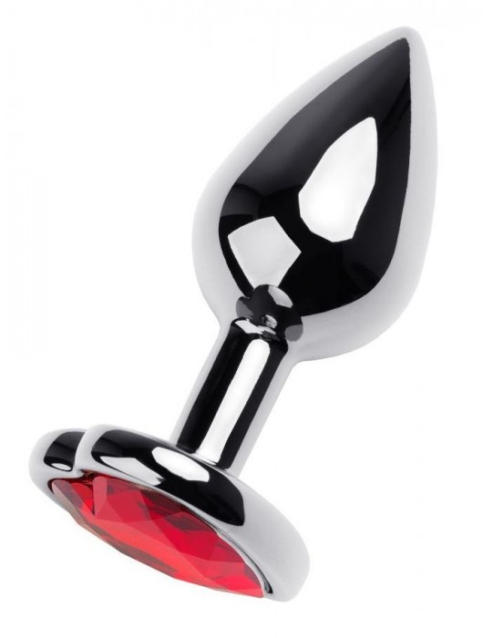 Серебристая коническая анальная пробка с красным кристаллом-сердечком - 7 см. - ToyFa - купить с доставкой в Челябинске