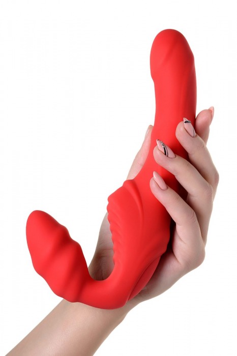 Красный безремневой страпон с вибрацией - ToyFa - купить с доставкой в Челябинске