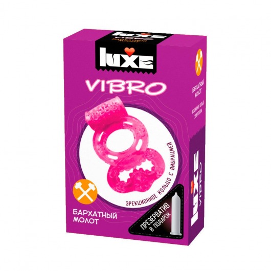Розовое эрекционное виброкольцо Luxe VIBRO  Бархатный молот  + презерватив - Luxe - в Челябинске купить с доставкой