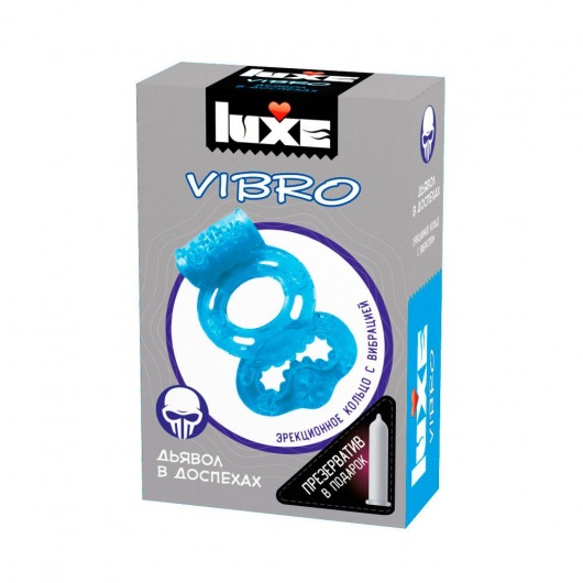 Голубое эрекционное виброкольцо Luxe VIBRO  Дьявол в доспехах  + презерватив - Luxe - в Челябинске купить с доставкой