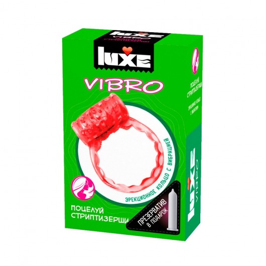 Розовое эрекционное виброкольцо Luxe VIBRO  Поцелуй стриптизёрши  + презерватив - Luxe - в Челябинске купить с доставкой