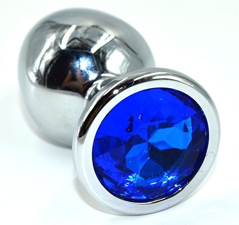 Серебристая анальная пробка из нержавеющей стали с синим кристаллом - 8,5 см. - Kanikule - купить с доставкой в Челябинске
