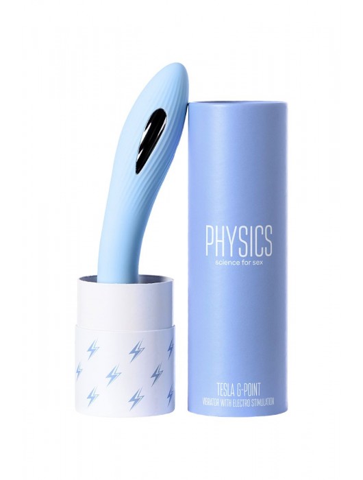 Голубой силиконовый вибратор с электростимуляцией TESLA G-POINT - 21 см. - ToyFa - купить с доставкой в Челябинске