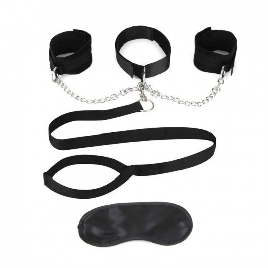 Чёрный ошейник с наручниками и поводком Collar Cuffs   Leash Set - Lux Fetish - купить с доставкой в Челябинске