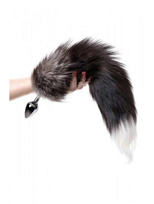 Серебристая металлическая анальная втулка с хвостом чернобурой лисы - размер S - ToyFa - купить с доставкой в Челябинске