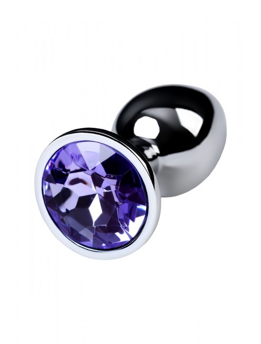 Серебристая конусовидная анальная пробка с фиолетовым кристаллом - 7 см. - ToyFa - купить с доставкой в Челябинске