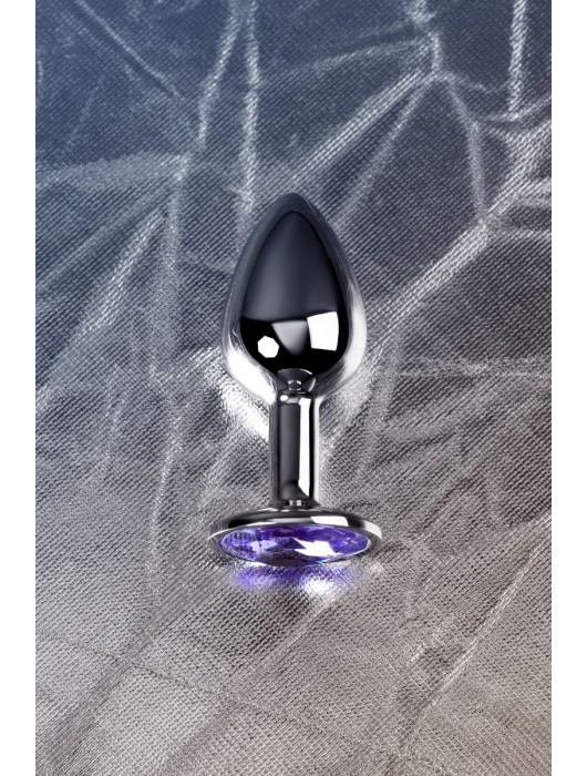 Серебристая конусовидная анальная пробка с фиолетовым кристаллом - 7 см. - ToyFa - купить с доставкой в Челябинске