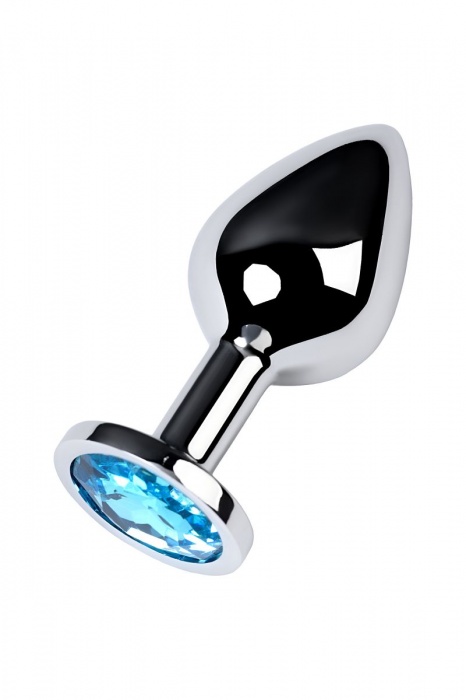 Серебристая конусовидная анальная пробка с голубым кристаллом - 8 см. - ToyFa - купить с доставкой в Челябинске