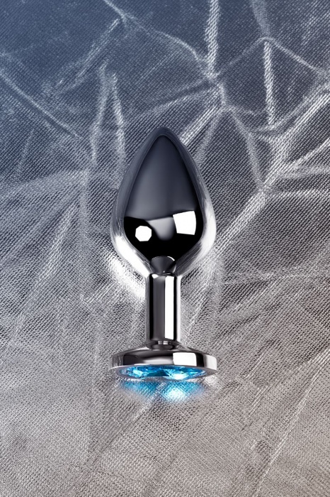 Серебристая конусовидная анальная пробка с голубым кристаллом - 8 см. - ToyFa - купить с доставкой в Челябинске