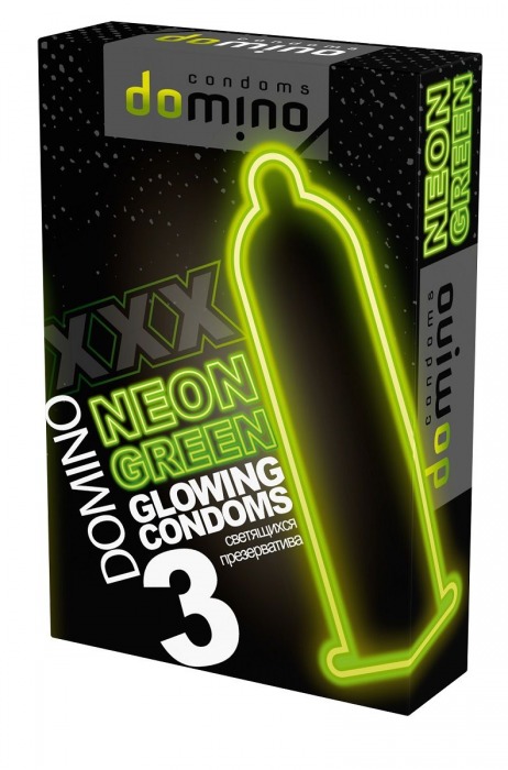 Презервативы DOMINO Neon Green со светящимся в темноте кончиком - 3 шт. - Domino - купить с доставкой в Челябинске