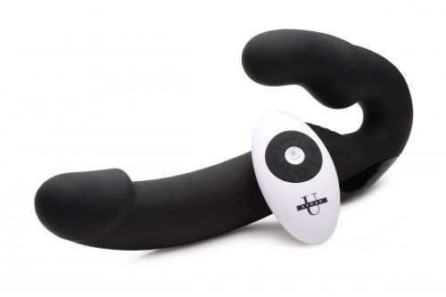 Черный безремневой страпон Urge Silicone Strap On с пультом ДУ - 24 см. - XR Brands - купить с доставкой в Челябинске