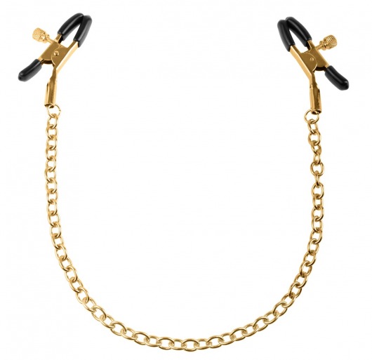 Чёрные с золотом зажимы на соски Gold Chain Nipple Clamps - Pipedream - купить с доставкой в Челябинске