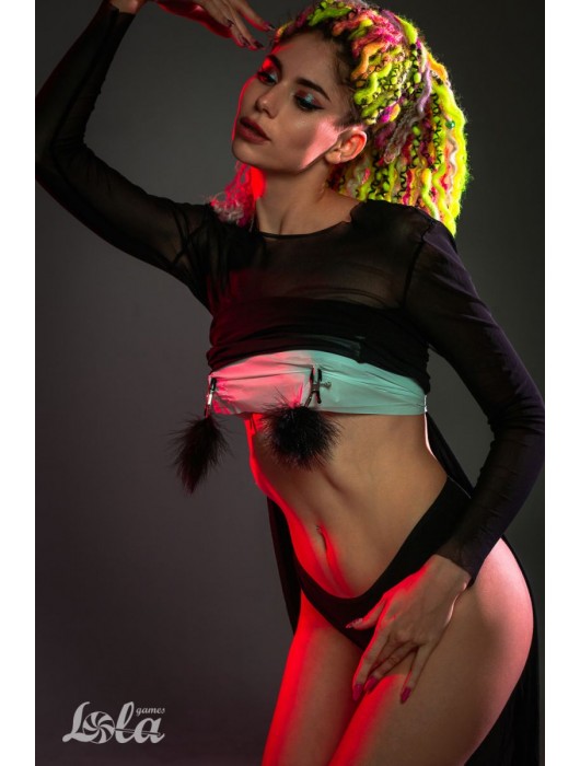 Зажимы на соски с черным пухом Euphoric - Lola Games - купить с доставкой в Челябинске