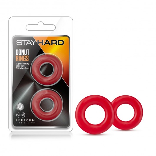 Набор из 2 красных эрекционных колец Stay Hard Donut Rings - Blush Novelties - в Челябинске купить с доставкой