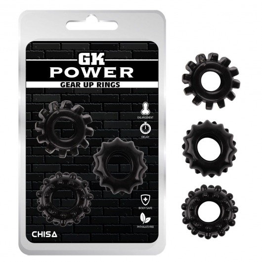 Набор из 3 черных эрекционных колец Gear Up Rings - Chisa - в Челябинске купить с доставкой