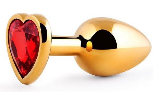 Золотистая анальная пробка с красным стразом-сердечком - 8 см. - Anal Jewelry Plug - купить с доставкой в Челябинске