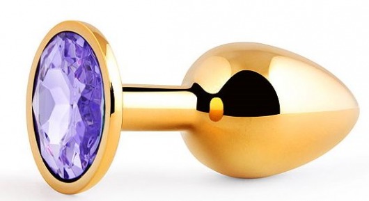 Золотистая анальная пробка с фиолетовым стразом - 7,2 см. - Anal Jewelry Plug - купить с доставкой в Челябинске