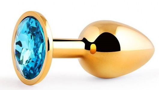 Золотистая анальная пробка с голубым стразом - 7,2 см. - Anal Jewelry Plug - купить с доставкой в Челябинске