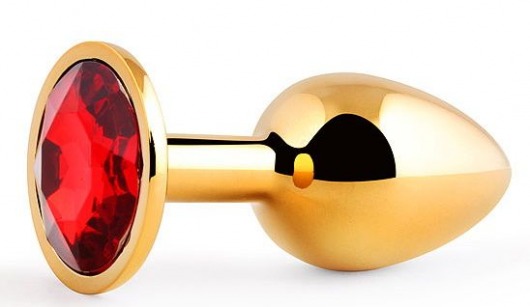 Золотистая анальная пробка с красным стразом - 7,2 см. - Anal Jewelry Plug - купить с доставкой в Челябинске