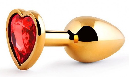 Золотистая анальная пробка с красным стразом-сердечком - 7 см. - Anal Jewelry Plug - купить с доставкой в Челябинске