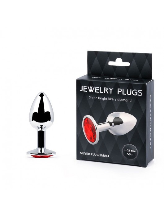 Серебристая анальная пробка с красным стразом - 7,2 см. - Anal Jewelry Plug - купить с доставкой в Челябинске