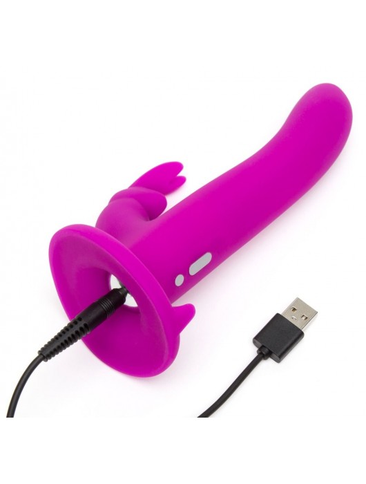 Лиловый страпон Rechargeable Vibrating Strap-On Harness Set - 17,6 см. - Happy Rabbit - купить с доставкой в Челябинске