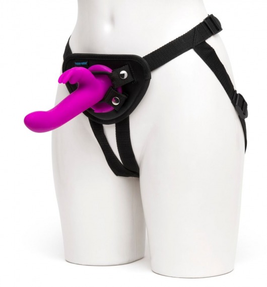Лиловый страпон Rechargeable Vibrating Strap-On Harness Set - 17,6 см. - Happy Rabbit - купить с доставкой в Челябинске