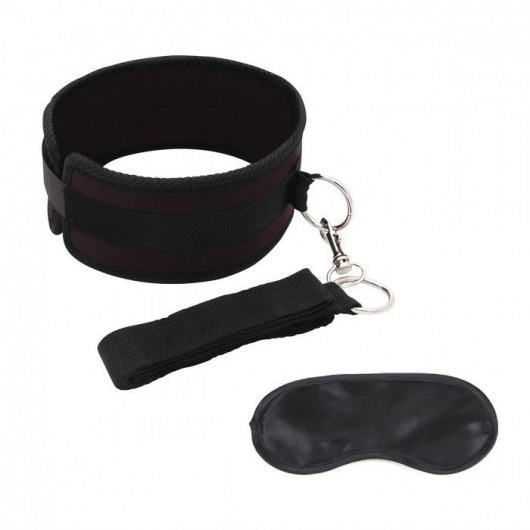 Черный ошейник с длинным поводком Collar and Leash Set - Lux Fetish - купить с доставкой в Челябинске