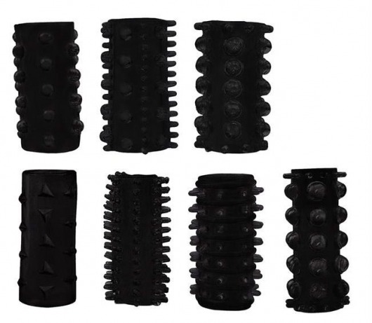 Набор из 7 черных насадок PENIS SLEEVES SET - Dream Toys - в Челябинске купить с доставкой