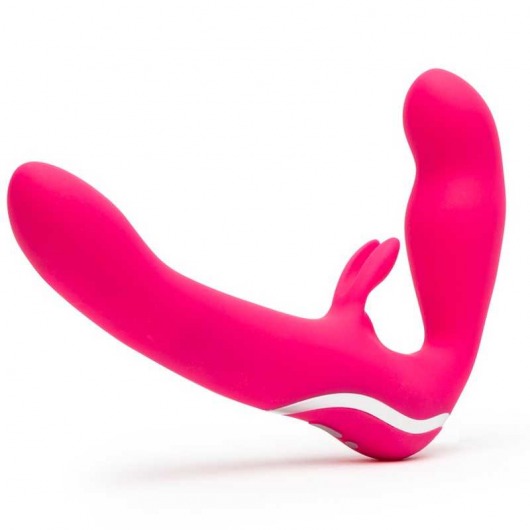 Ярко-розовый безремневой страпон Rechargeable Vibrating Strapless Strap-On - Happy Rabbit - купить с доставкой в Челябинске