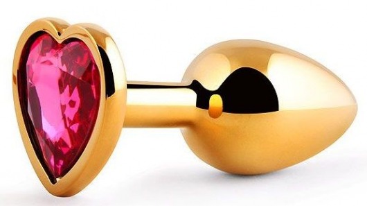 Золотистая анальная пробка с малиновым кристаллом-сердечком - 7 см. - Anal Jewelry Plug - купить с доставкой в Челябинске