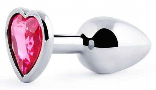 Серебристая анальная пробка с малиновым кристаллом-сердечком - 7 см. - Anal Jewelry Plug - купить с доставкой в Челябинске