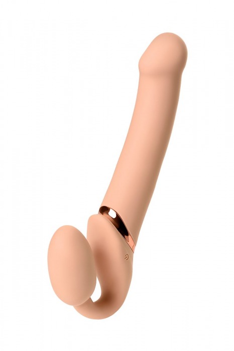 Телесный безремневой вибрострапон Vibrating Bendable Strap-On L - Strap-on-me - купить с доставкой в Челябинске