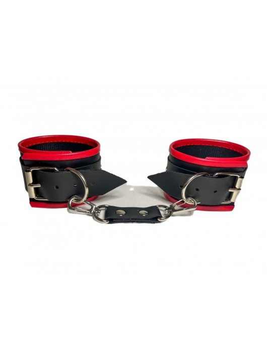 Черно-красные наручники из эко-кожи - БДСМ Арсенал - купить с доставкой в Челябинске