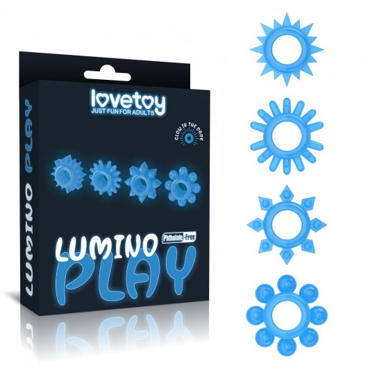 Набор из 4 голубых, светящихся в темноте эрекционных колец Lumino Play - Lovetoy - в Челябинске купить с доставкой