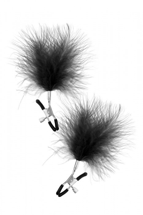 Зажимы на соски с черными пуховыми кисточками Sweet Caress Feather Nipple Clumps - Sweet Caress - купить с доставкой в Челябинске