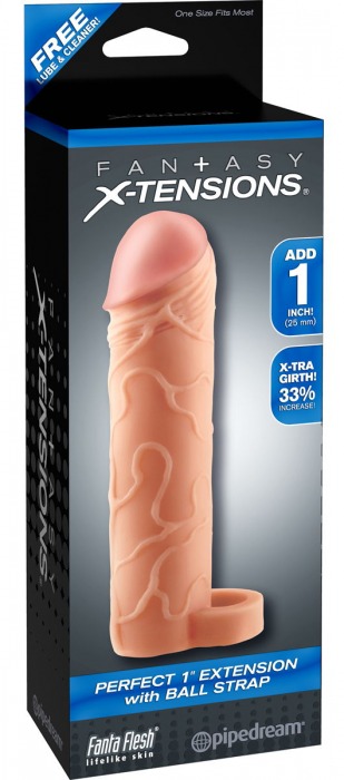 Телесная насадка с кольцом Perfect 1 Extension with Ball Strap - 17 см. - Pipedream - в Челябинске купить с доставкой