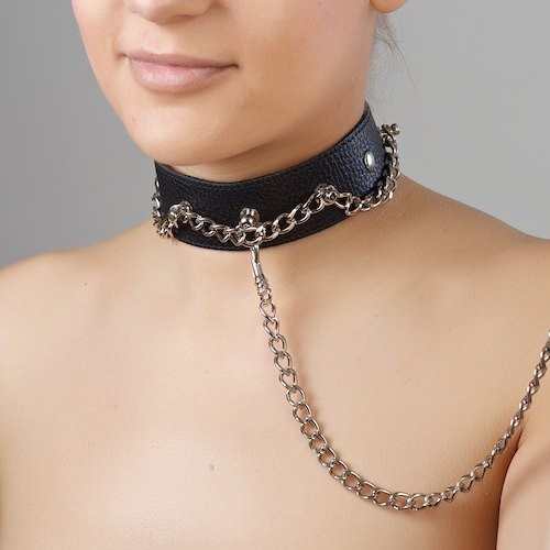 Чёрный ошейник из натуральной кожи - Sitabella - купить с доставкой в Челябинске