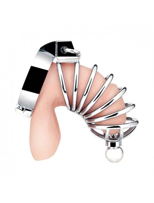 Серебристая клетка для члена Urethral Play Cage - BlueLine - купить с доставкой в Челябинске