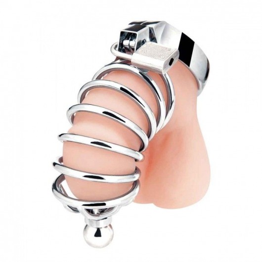 Серебристая клетка для члена Urethral Play Cage - BlueLine - купить с доставкой в Челябинске