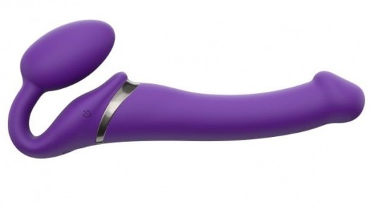 Фиолетовый безремневой вибрострапон Vibrating Bendable Strap-On - size L - Strap-on-me - купить с доставкой в Челябинске