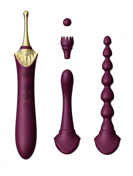 Сливовый вибратор с 4 сменными насадками Bess 2 - Zalo